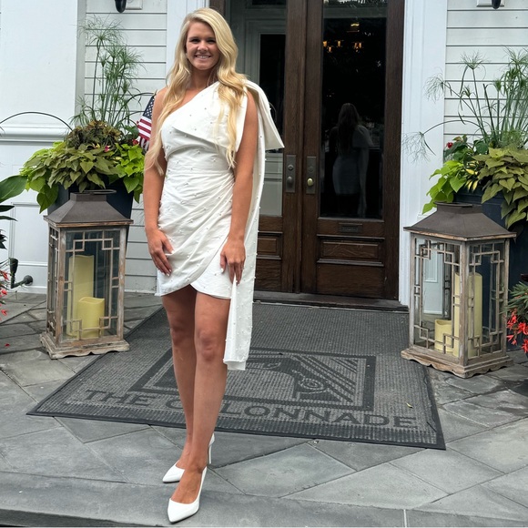 sachin & babi pippa one-shoulder pearl-embellished mini dress Sachin & Babi Pippa One-Shoulder Pearl-Embellished